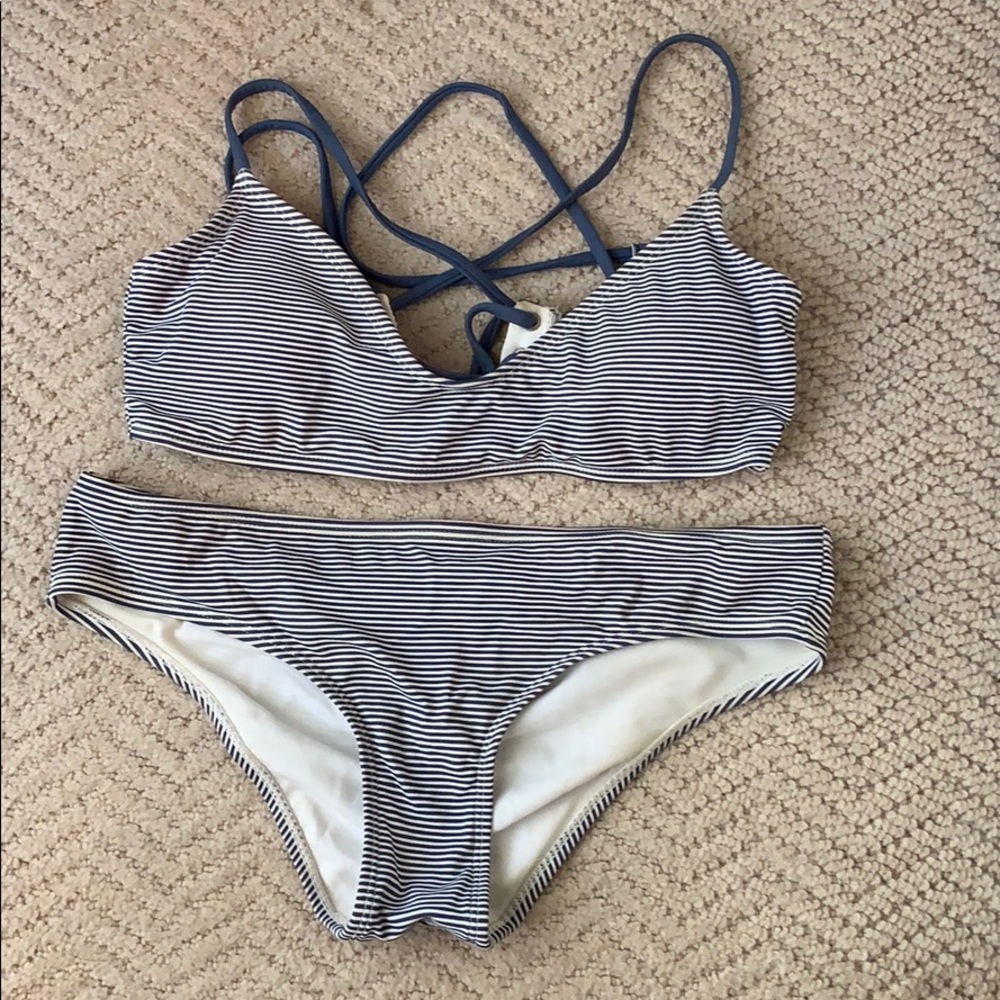 Blue and White striped bikini